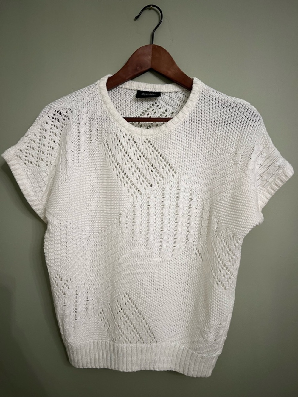 Vintage White Open-Knit Short Sleeve Sweater